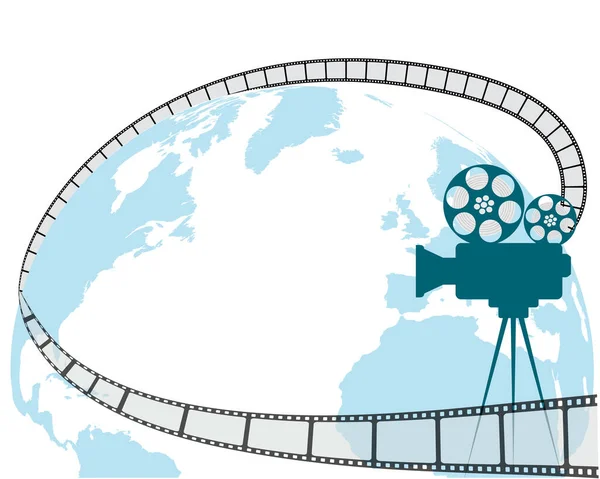 Projeto Vetorial Planeta Terra Câmera Filme Retro Filme Está Localizado — Vetor de Stock