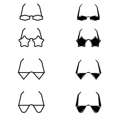 Vektör gözlüğü simgeleri. İki seçenek doğrusal ve siyah ve beyaz.