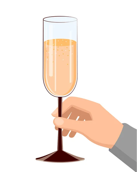 Mano Maschile Con Bicchiere Champagne Elemento Design Vettoriale Congratulazioni Vacanze — Vettoriale Stock
