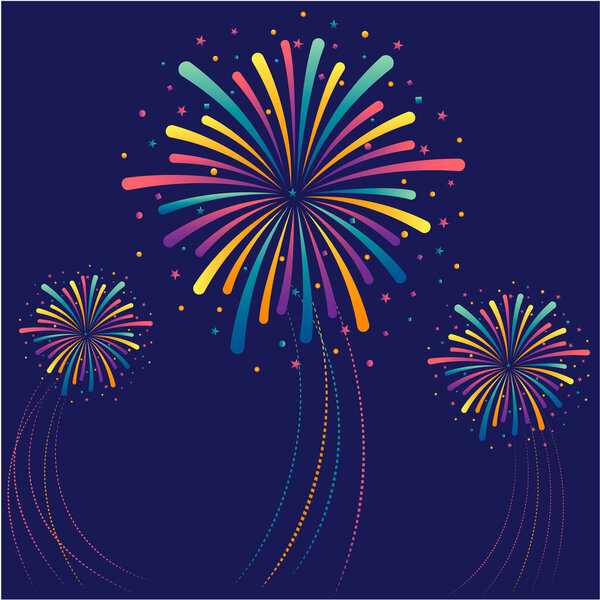 Vector fireworks on a blue background. Design element for a festive event, festival.