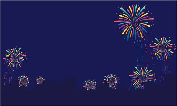 Vector Background Silhouette Houses Fireworks Night Sky You Can Place — Stock Vector