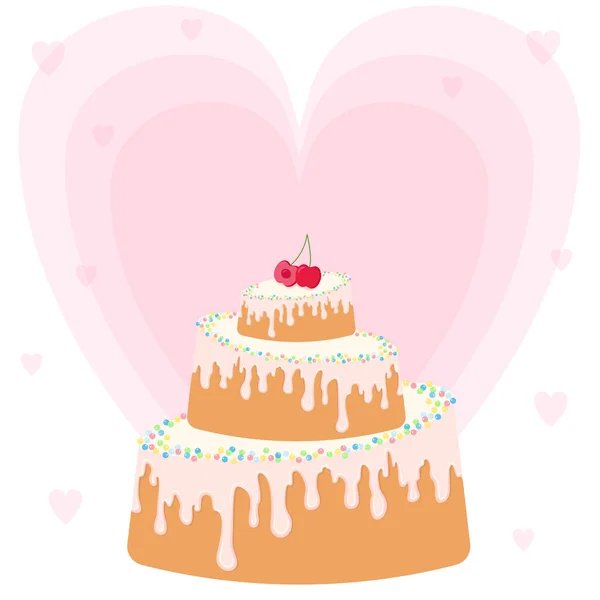 Festive Three Tier Cake Delicate Pastel Color Background Shape Heart — Stock Vector