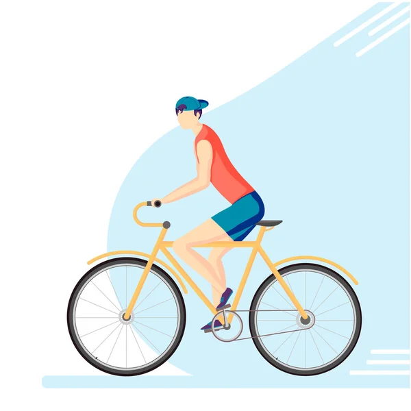 那个骑自行车的是个男人 运动和健康的生活方式 生态交通 用扁平的方式表示矢量图解 — 图库矢量图片