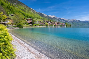 İsviçre 'deki Brienz Gölü manzarası harika.