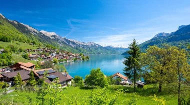 İsviçre 'deki Brienz Gölü manzarası harika.