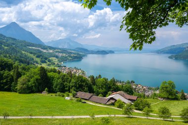View on Lake Thun and Alps in Switzerland