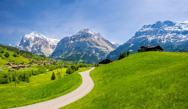 Incredibile Paesaggio Del Villaggio Alpino Grindelwald Con Montagna Eiger Durante — Foto Stock