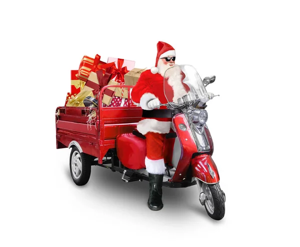 Papai Noel entrega presentes de Natal ou Ano Novo em branco — Fotografia de Stock