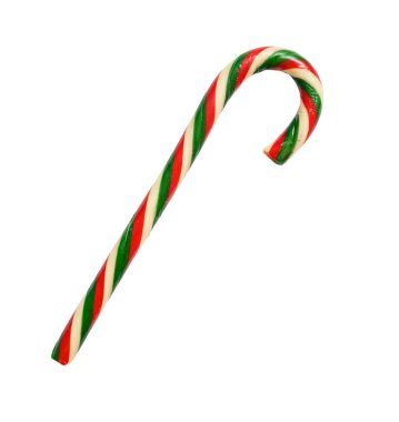 Noel Şeker Çubuğu Çizgili kırmızı ve yeşil Beyaz arka planda izole