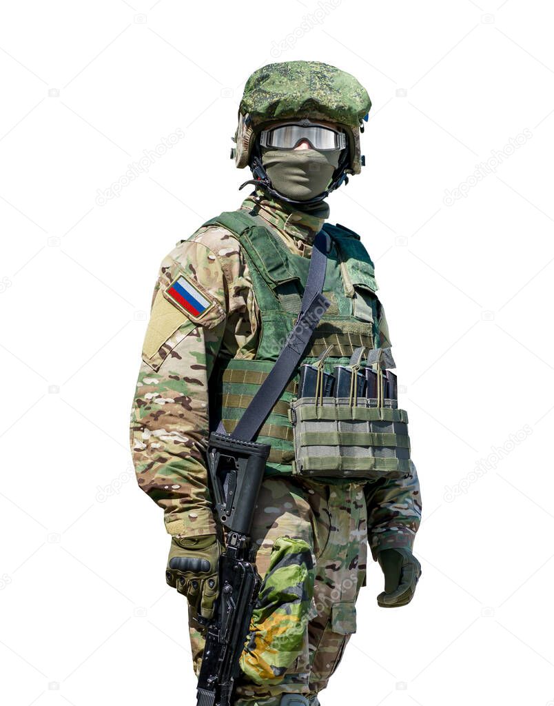 Soldier of russian army special forces isolated on white