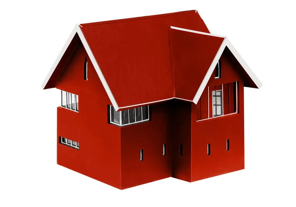 Casa Vermelha Miniatura Decorativa Isolada Fundo Branco — Fotografia de Stock
