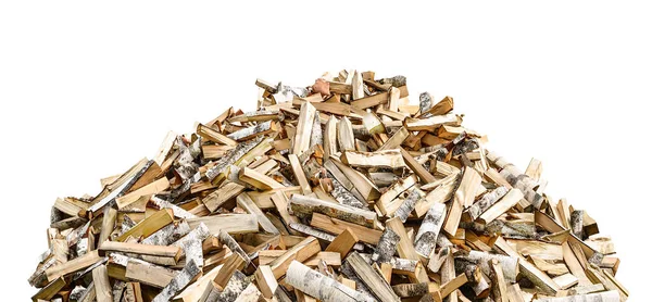 Pile Chopped Firewood Birch Isolated White Background — Stock fotografie