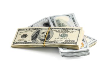 Bundles of Hundred Dollar bills on white background