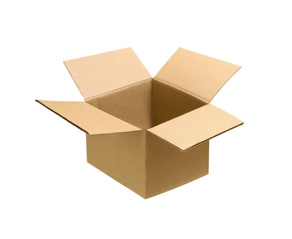 Open Cardboard Box Isolated White Background Open Kraft Box Mockup — Stock Photo, Image