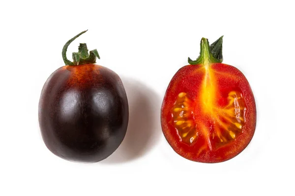 Tomate Yoom Halbiert Innen Und Außen Auf Weißem Turmhintergrund — Stockfoto