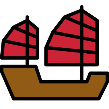 Çin yelkenli gemisi ikonu doldurdu, Çin Yeni Yıl vektör çizimi