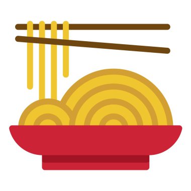 Erişte kasesi düz ikonu, Çin Yeni Yıl vektör illüstrasyonu