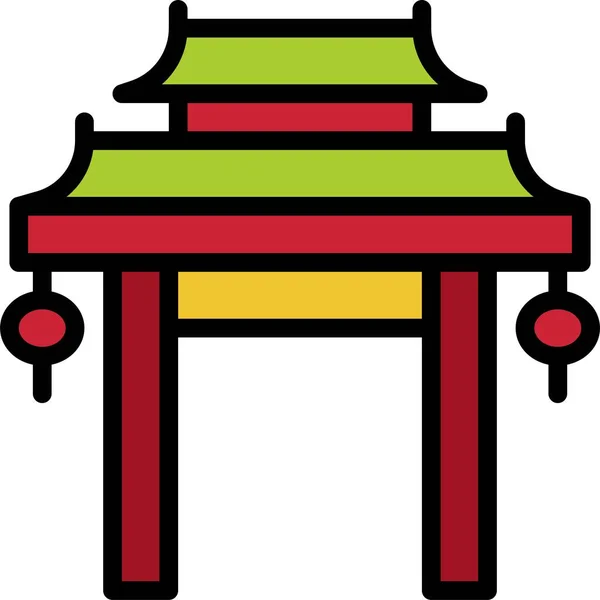 Paifang Full Icon Chinese New Year Vector Illustration — 스톡 벡터