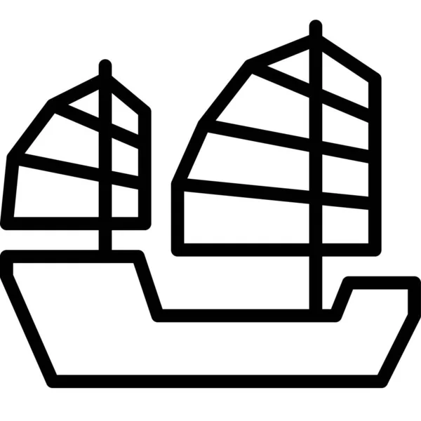 China Vela Barco Línea Icono Año Nuevo Chino Vector Ilustración — Vector de stock