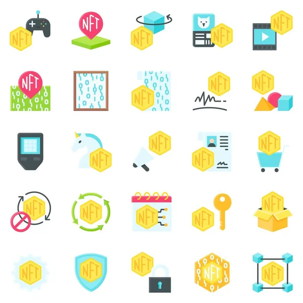 Non Fungible Token Related Flat Icon Set Vector Illustration — стоковый вектор