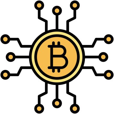 Blockchain Teknoloji simgesi, Kripto para birimi bağlantılı vektör çizimi