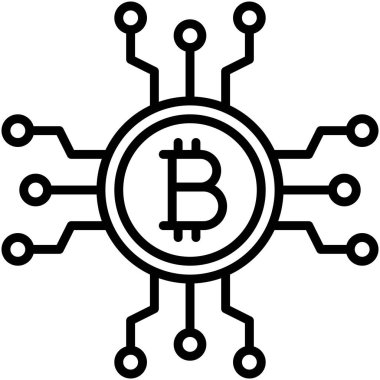 Blockchain Teknoloji simgesi, Kripto para birimi bağlantılı vektör çizimi