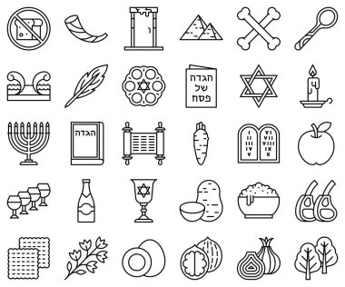 Hamursuz Bayramı veya Pesach ile ilgili satır simgesi seti, vektör illüstrasyonu