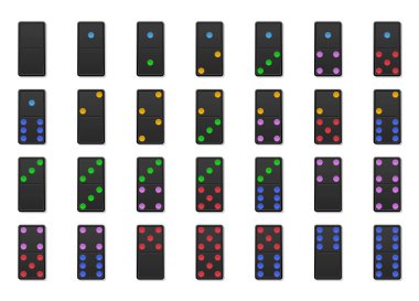 Domino parçaları vektör simgesi kümesi, renkli siyah parçalar nokta gradyan biçimi ve yuvarlak köşeli