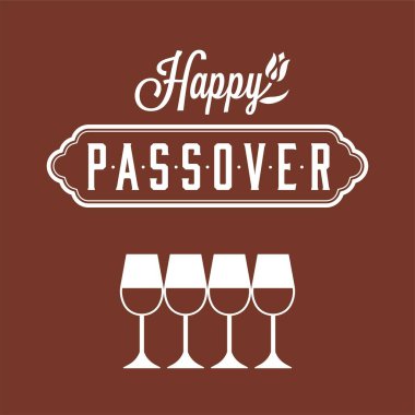 Dört kadeh şarap ikonu ve vektör illüstrasyonuyla mutlu bayramlar.