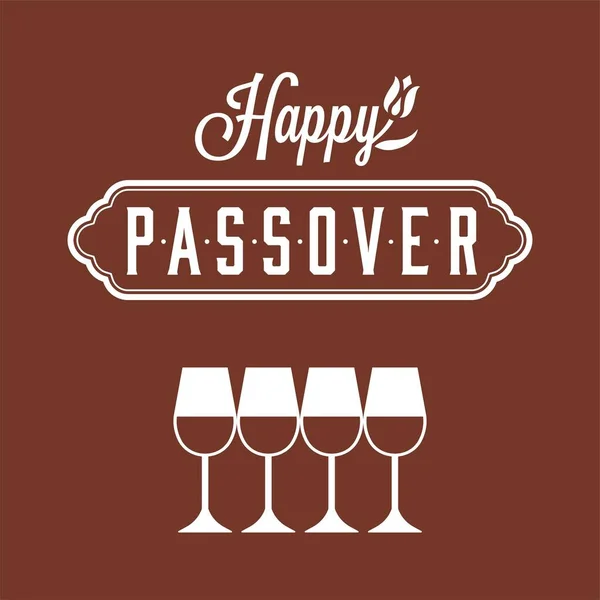 Happy Passover Čtyřmi Šálky Vína Ikony Vektorové Ilustrace — Stockový vektor