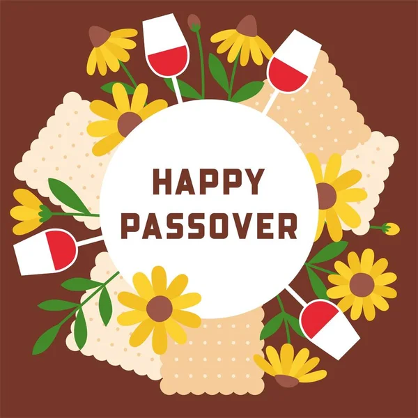 Happy Passover Met Matzo Wijn Bloem Element Vector Illustratie — Stockvector