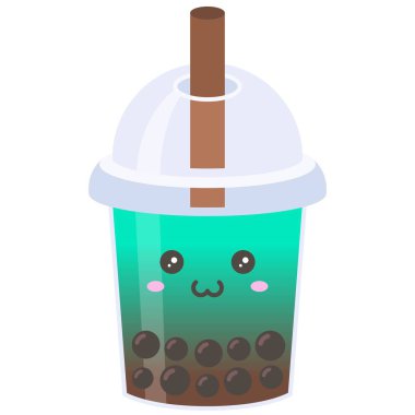 Naneli kakao, köpüklü çay ya da boba çayı illüstrasyonu