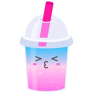 Tek boynuzlu at plastik bardakta içecek, soğuk içecek vektör çizimi