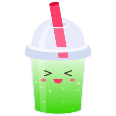 Plastik bardakta elma çayı, soğuk içecek vektör çizimi