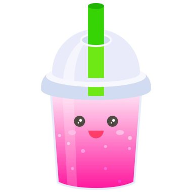 Plastik bardakta pembe safir, soğuk içecek vektör çizimi.