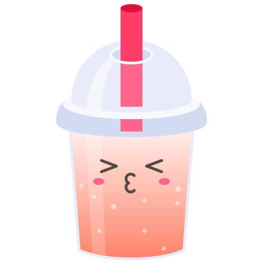 Şeftali, plastik bardakta içecek, soğuk içecek vektör çizimi.