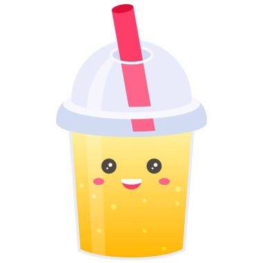 Plastik bardakta meyve suyu, soğuk içecek vektör illüstrasyonu.