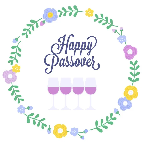 Happy Passover Čtyřmi Poháry Vína Květin Prvek Vektorové Ilustrace — Stockový vektor