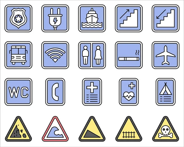 Tekenen Symbool Pictogram Set Gevuld Stijl Vector Illustratie — Stockvector