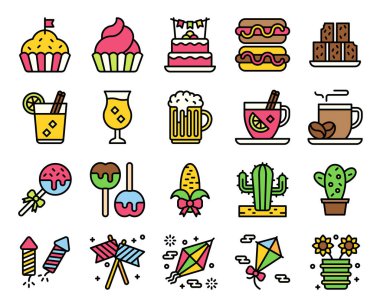 Festa junina ilgili simge seti, biçim vektör illüstrasyonu