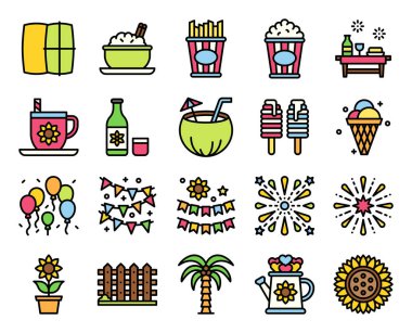 Festa junina ilgili simge seti, biçim vektör illüstrasyonu