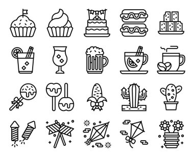 Festa junina ilgili simge seti, satır biçimi illüstrasyonu