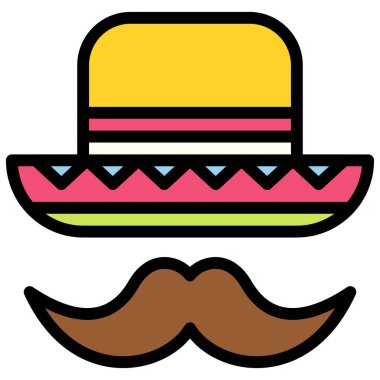 Şapka ve bıyık simgesi, Festa junina bağlantılı vektör illüstrasyonu