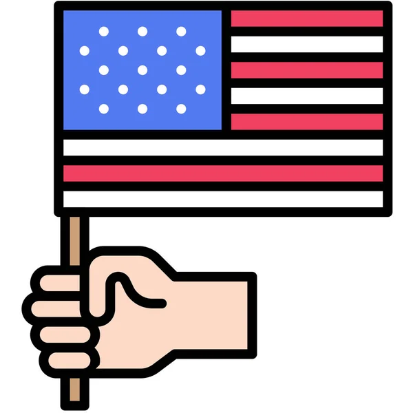 Hand Holding Usa Flag Icon Illustrazione Vettoriale Relativa Luglio — Vettoriale Stock