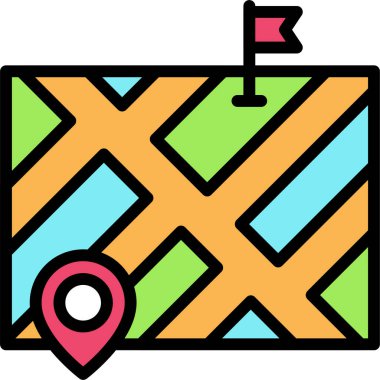 Pin and flag on map icon, location map and navigation vector illustration