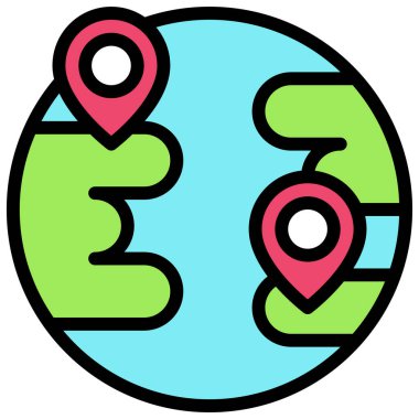 Two pins on earth icon, location map and navigation vector illustration