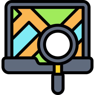 Route finding on laptop screen icon, location map and navigation vector illustration