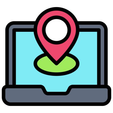 Map pin on laptop screen icon, location map and navigation vector illustration