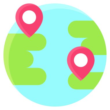 Two pins on earth icon, location map and navigation vector illustration