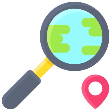 Magnifying glass and pin icon, location map and navigation vector illustration